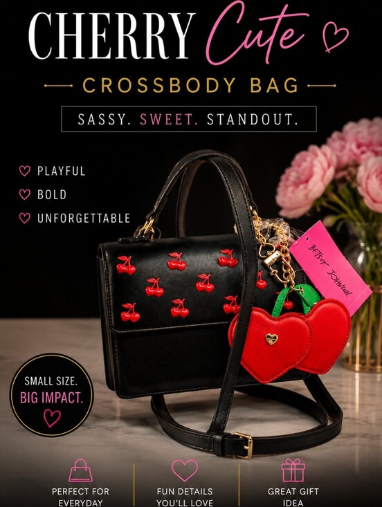 Betsey Johnson Handbags - LOW START - Betsey Johnson Cherry Cute Black Crossbody Bag - NWT
